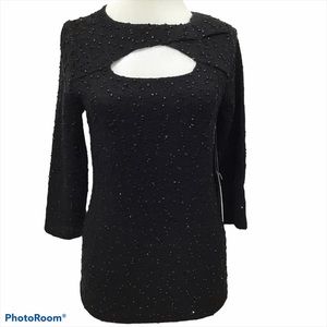 Jennifer Lopez City Black Tie Sequin Stretch Top S